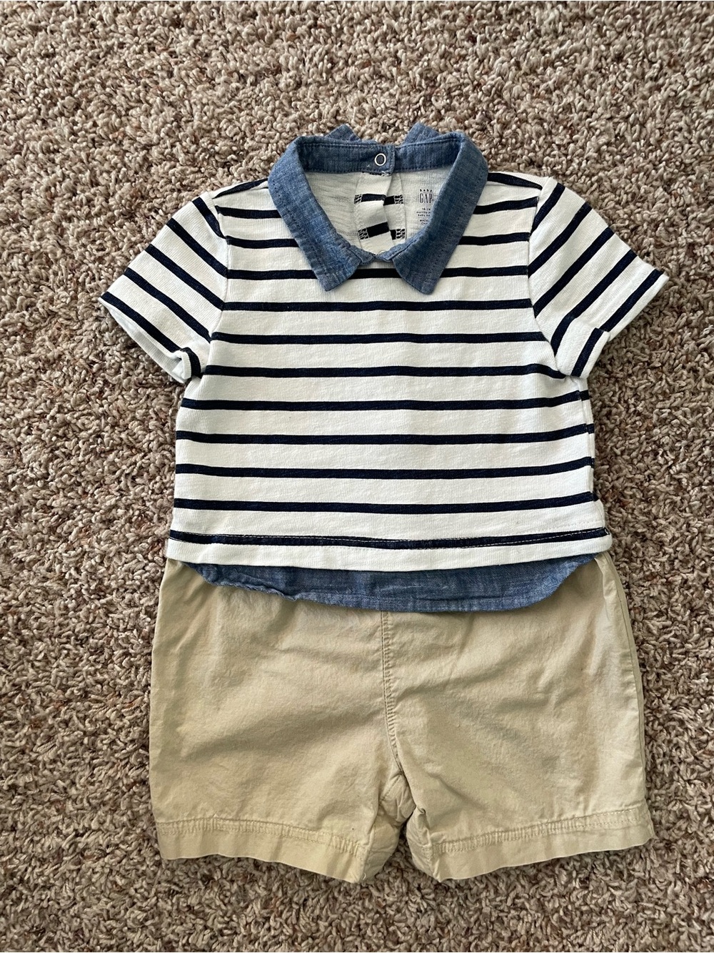 BabyGAP 18-24M Navy & White Striped Polo With Khaki Shorts